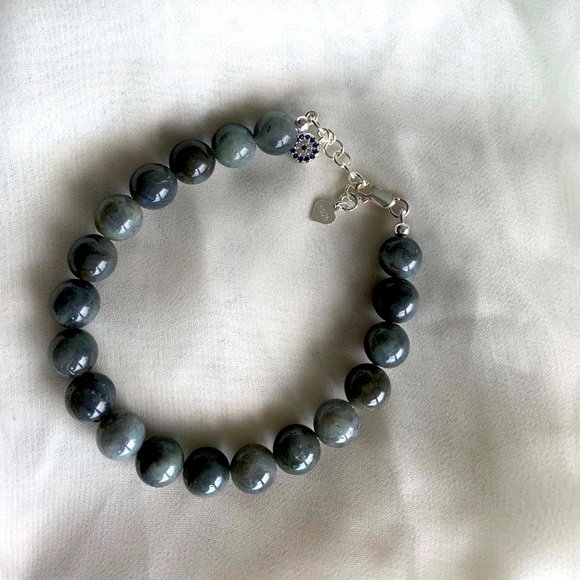 Grey Labradorite Sterling Silver Evil Eye Charm - Picture 6 of 8